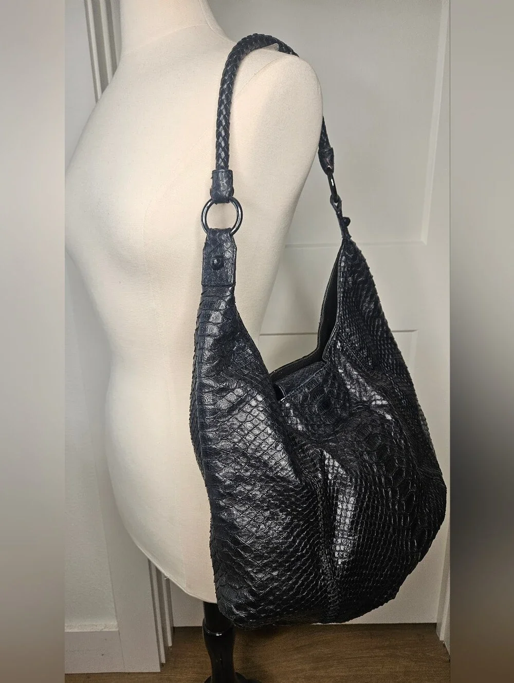 Vintage Carlos Falchi Genuine Python Snake Skin & Leather Shoulder Bag Exotic